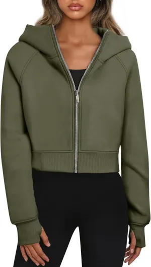 Womens Zip Up Hoodies Jackets Cropped Sweatshirts Fleece Fall Outfits Casual Comfy Y2k Tops Winter Clothes 2024