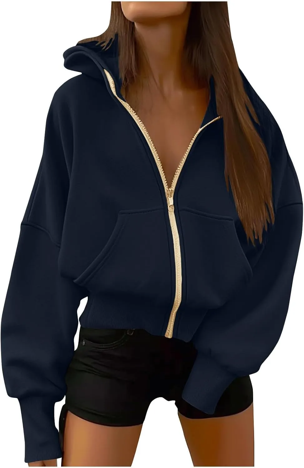 Womens Zip Up Hoodies Oversized Crop Sweatshirt Casual Fleece Hooded Jacket Fall Fashion 2024 Trendy Winter Clothes