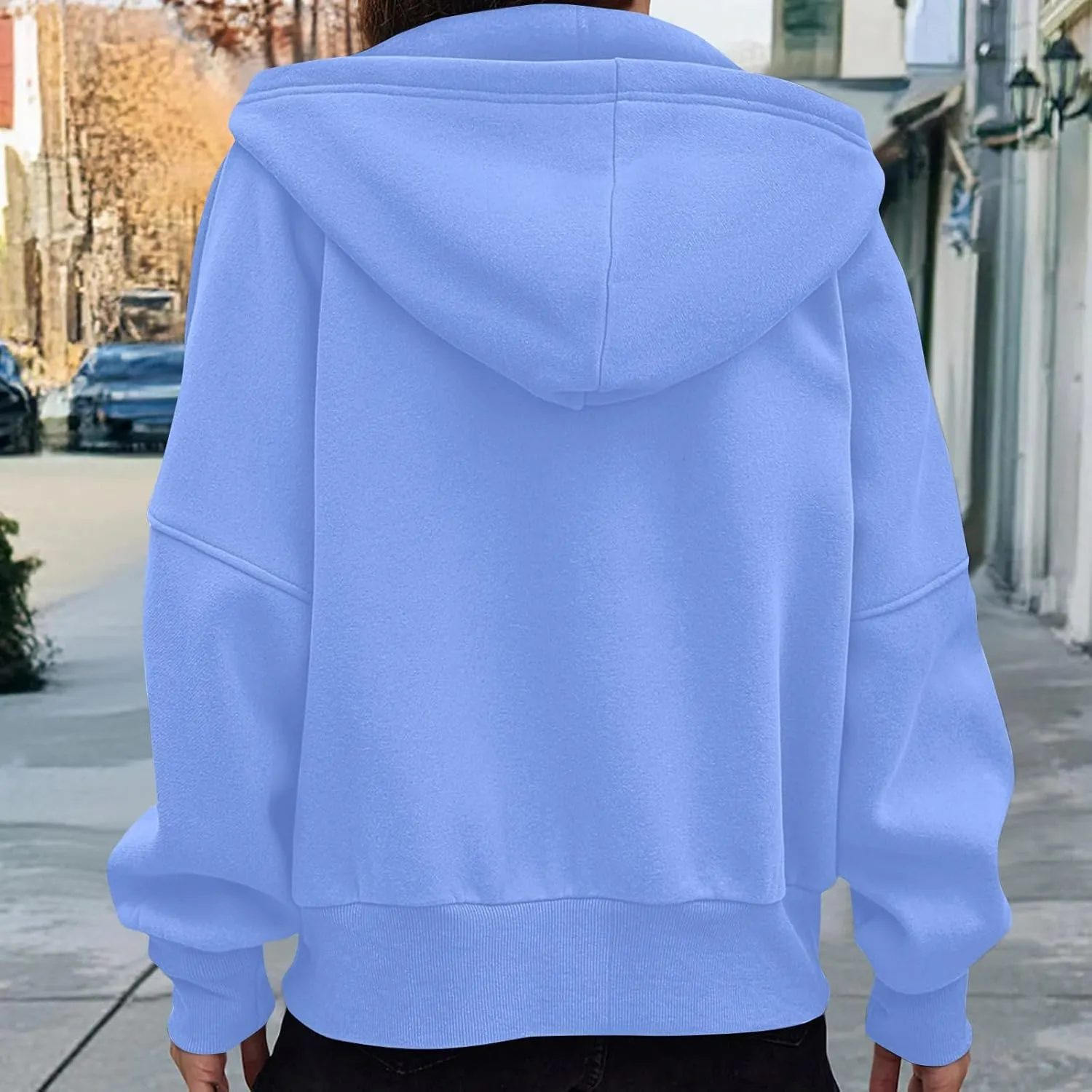 Womens Zip Up Hoodies Oversized Crop Sweatshirt Casual Fleece Hooded Jacket Fall Fashion 2024 Trendy Winter Clothes