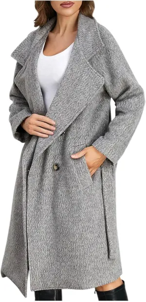 Wool Blend Overcoat Women Long Lapel Jacket Oversized Casual Jacket thick Winter Peacoat Warm Cardigan with Pockets