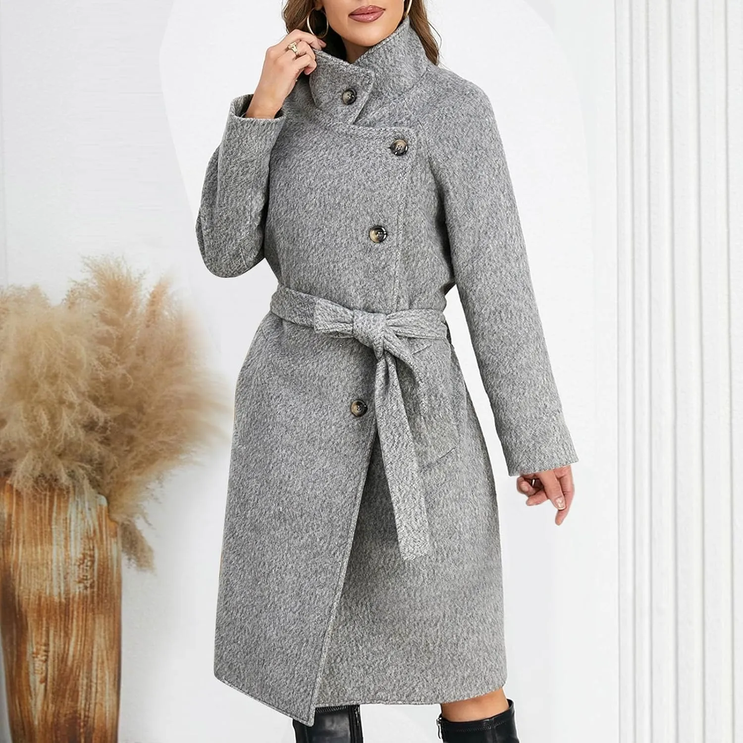 Wool Blend Overcoat Women Long Lapel Jacket Oversized Casual Jacket thick Winter Peacoat Warm Cardigan with Pockets