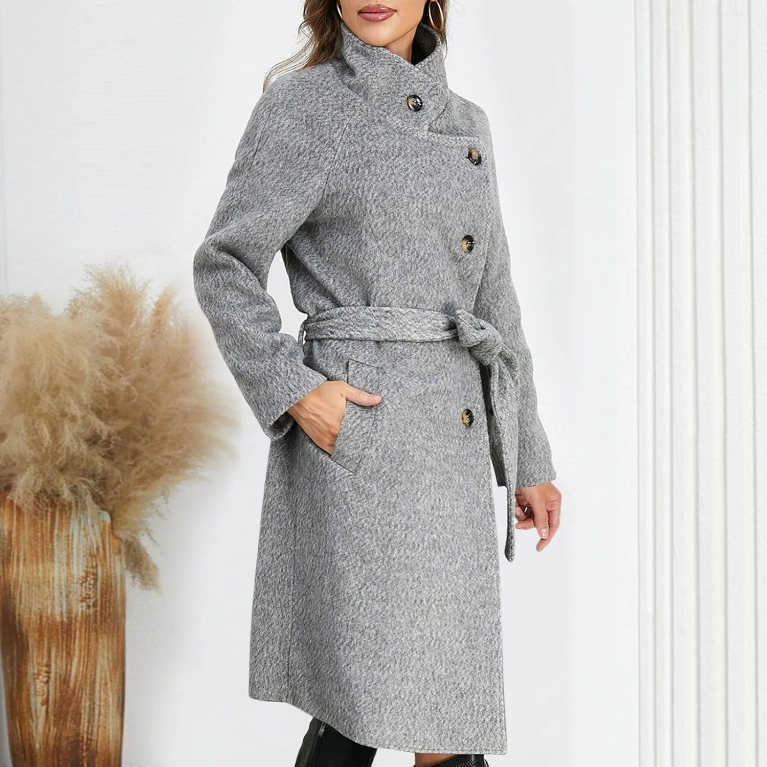 Wool Blend Overcoat Women Long Lapel Jacket Oversized Casual Jacket thick Winter Peacoat Warm Cardigan with Pockets