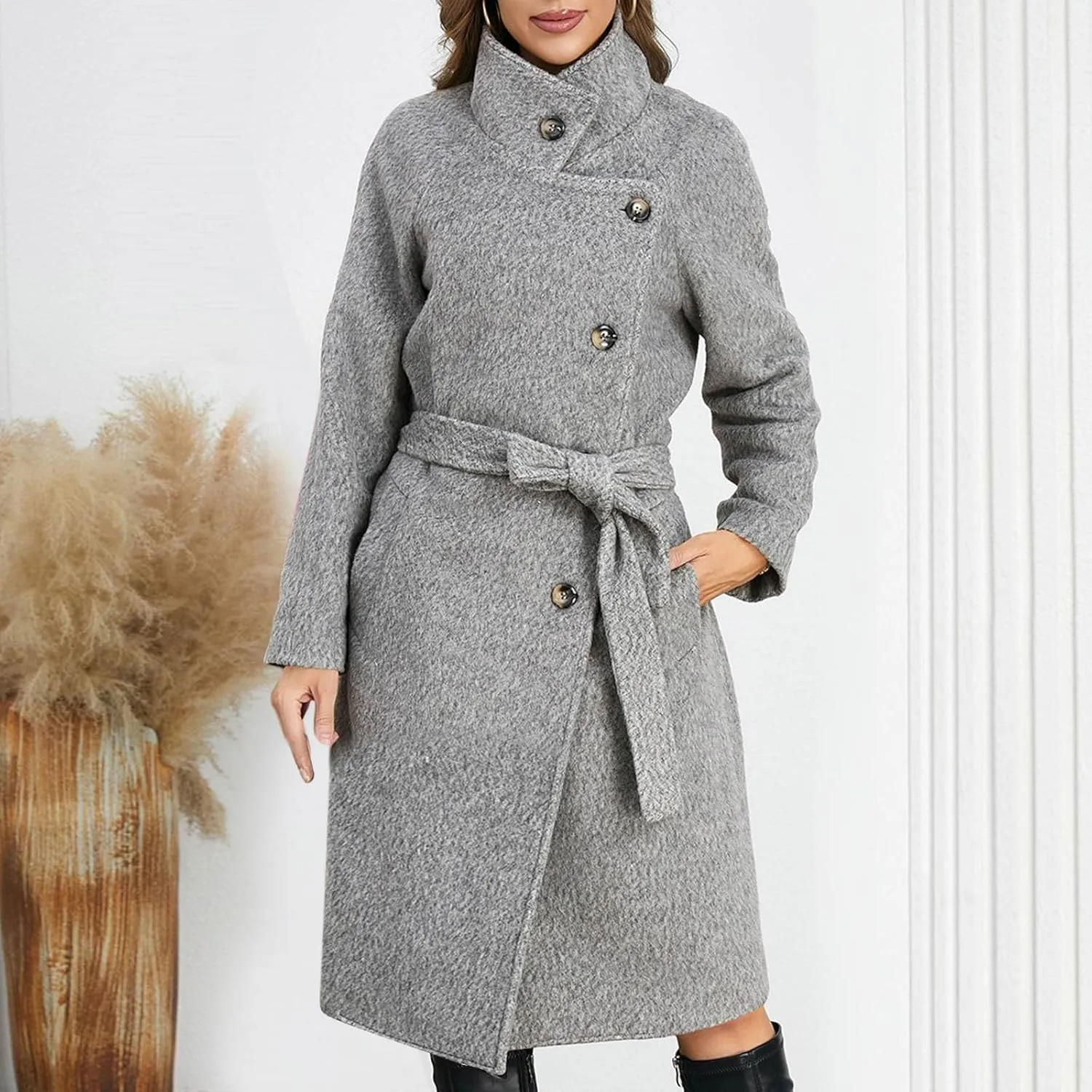 Wool Blend Overcoat Women Long Lapel Jacket Oversized Casual Jacket thick Winter Peacoat Warm Cardigan with Pockets
