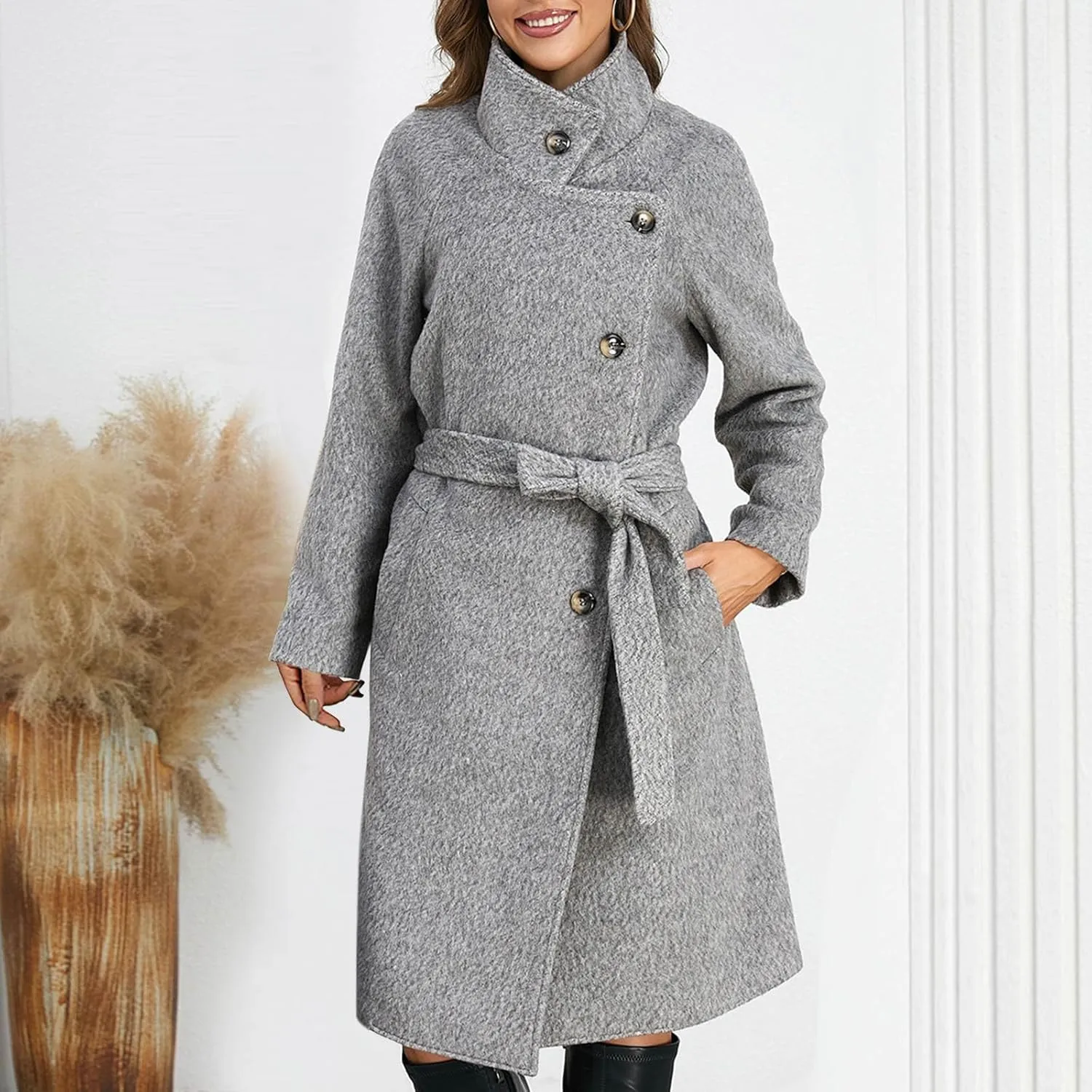 Wool Blend Overcoat Women Long Lapel Jacket Oversized Casual Jacket thick Winter Peacoat Warm Cardigan with Pockets