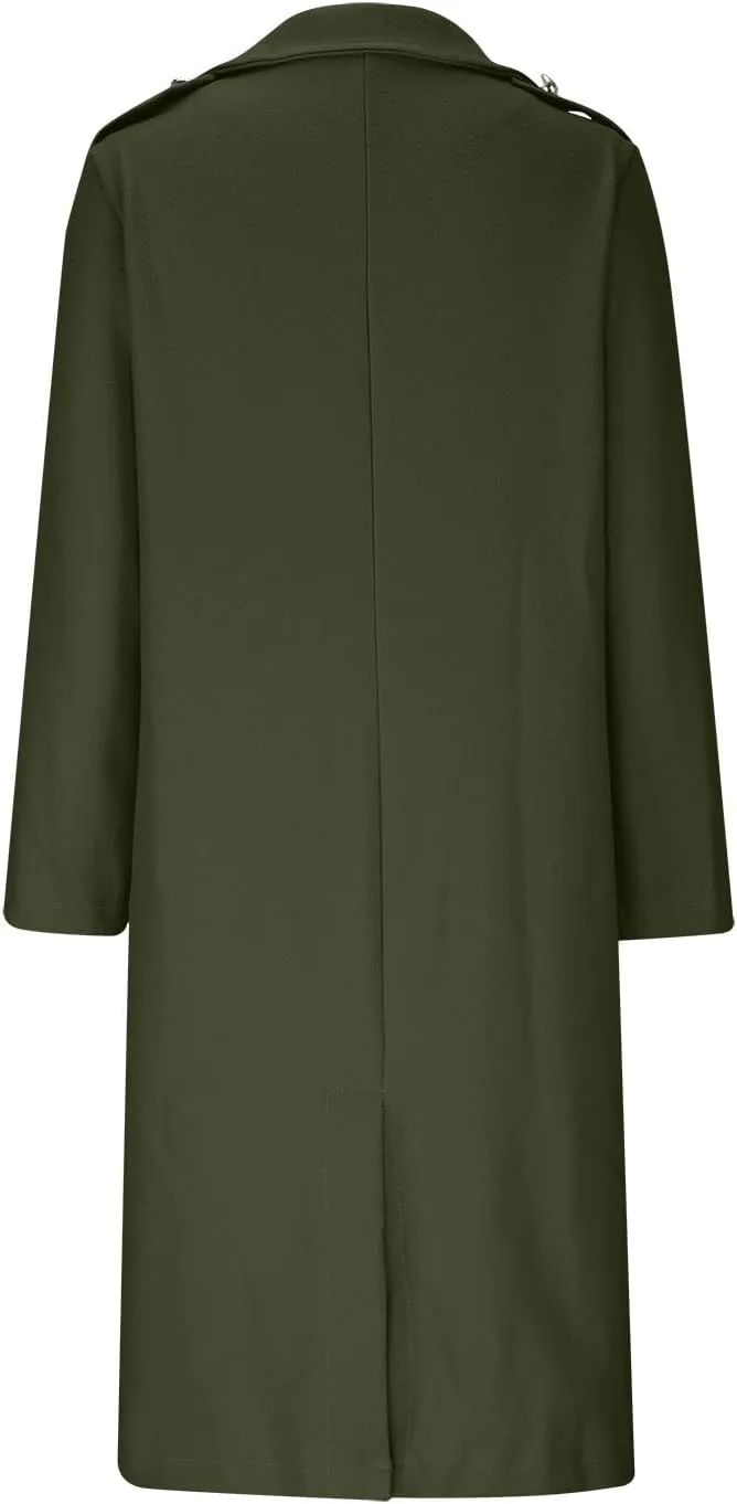 Wool Blend Trench Coat for Women, Fashion Casual Notch Lapel Double Breasted Mid Long Pea Coats Loose Overcoat Jacket
