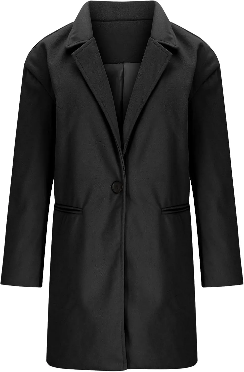 Wool Coat for Women Casual Open Front Lapel Jackets Winter Long Sleeve Overcoat Trendy Trench Coats with Pockets