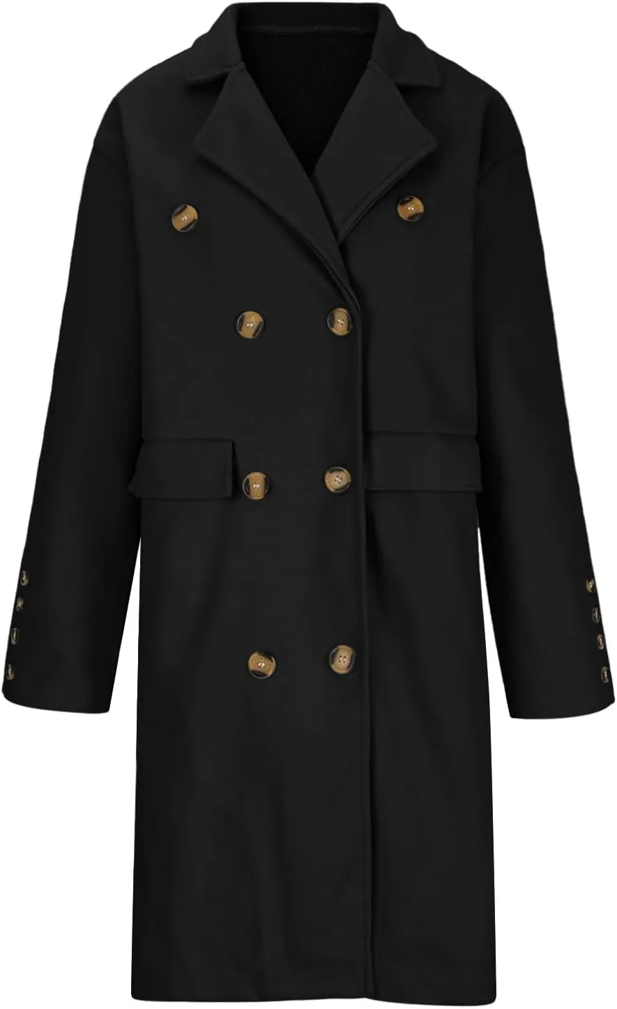 Wool Pea Coat for Women Elegant Lapel Collar Double Breasted Trench Coat Winter Warm Long Overcoats Outwear