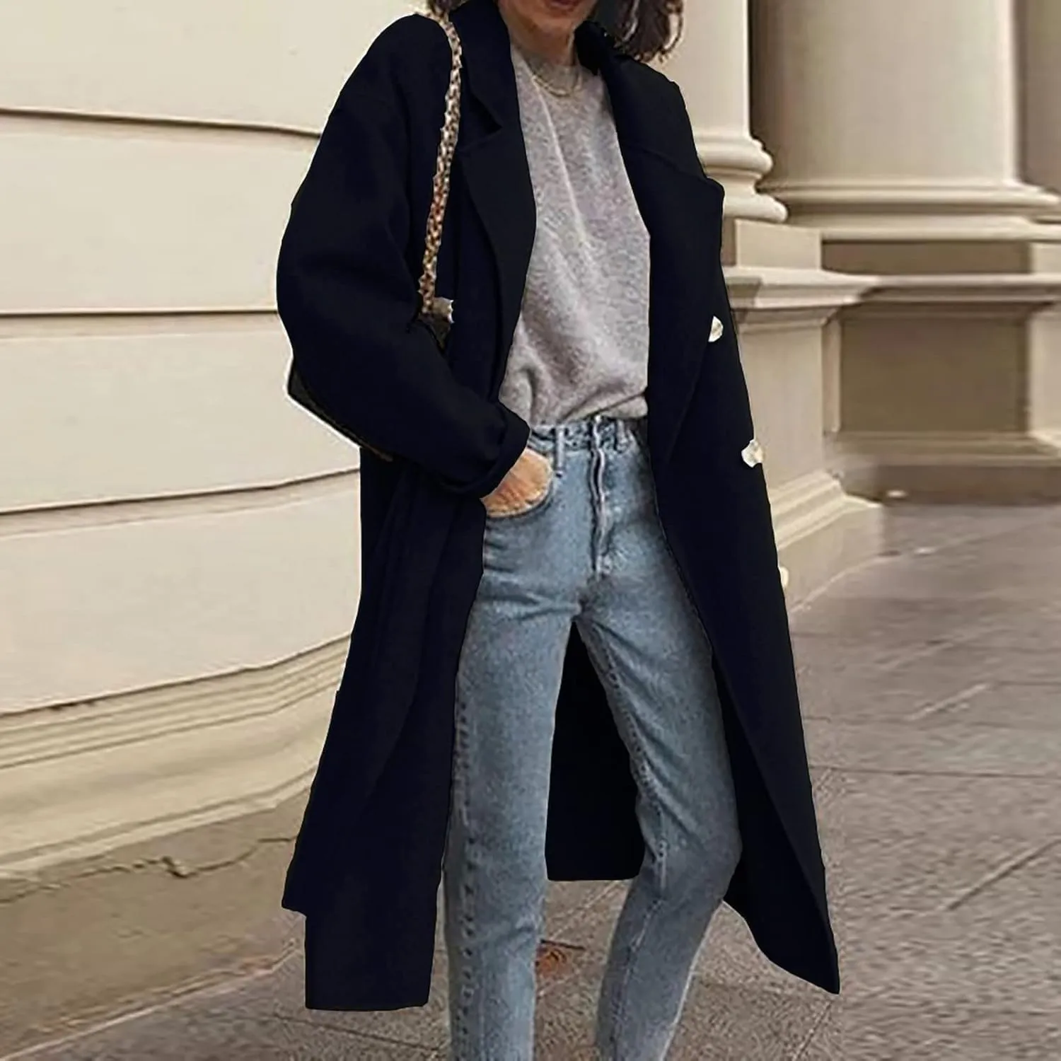 Wool Trench Coat for Women Oversized Notched Collar Single Breast Trench Coat Thicken Warm Winter Pea Coat Jackets