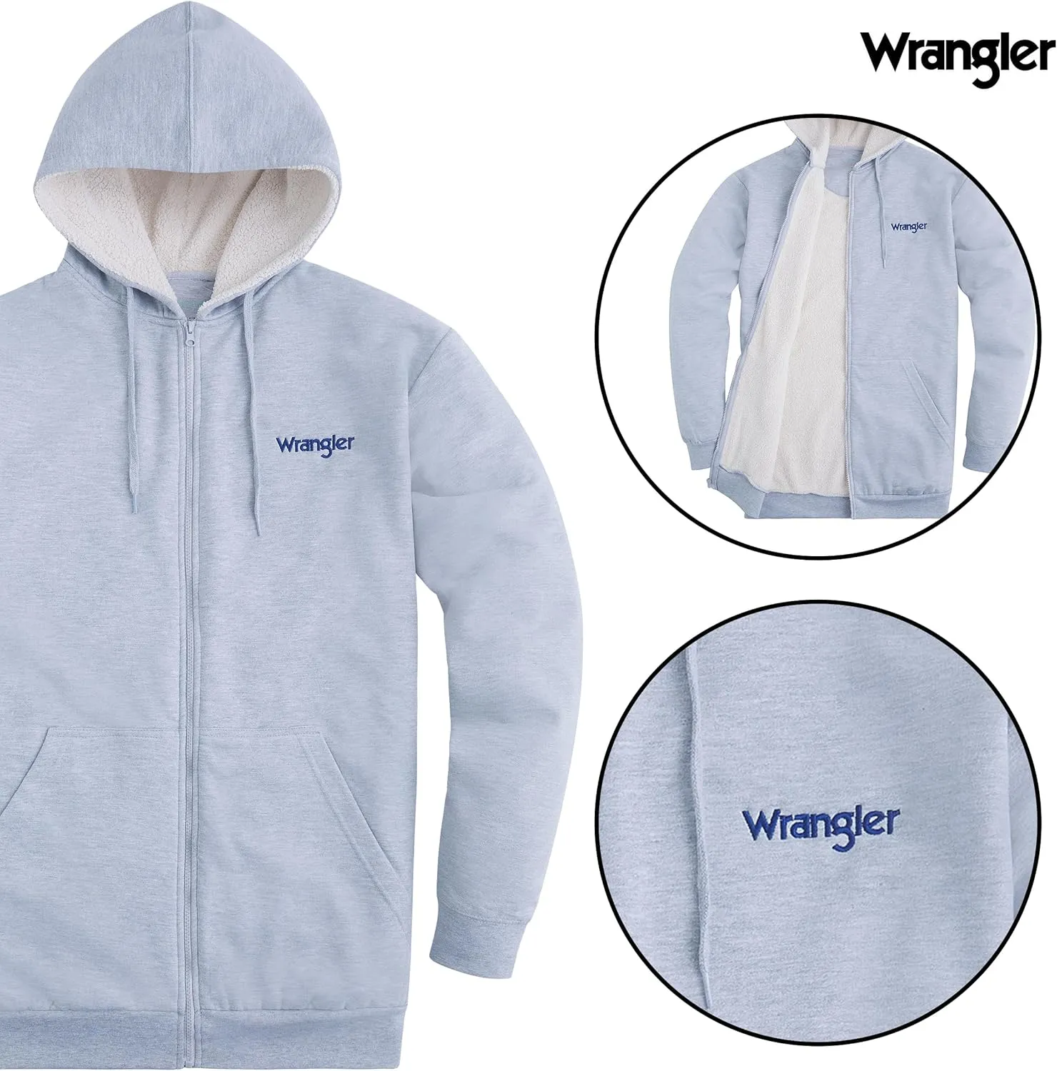 Wrangler Hoodies for Men Big and Tall - Sherpa Lined Zip Up Sweatshirt