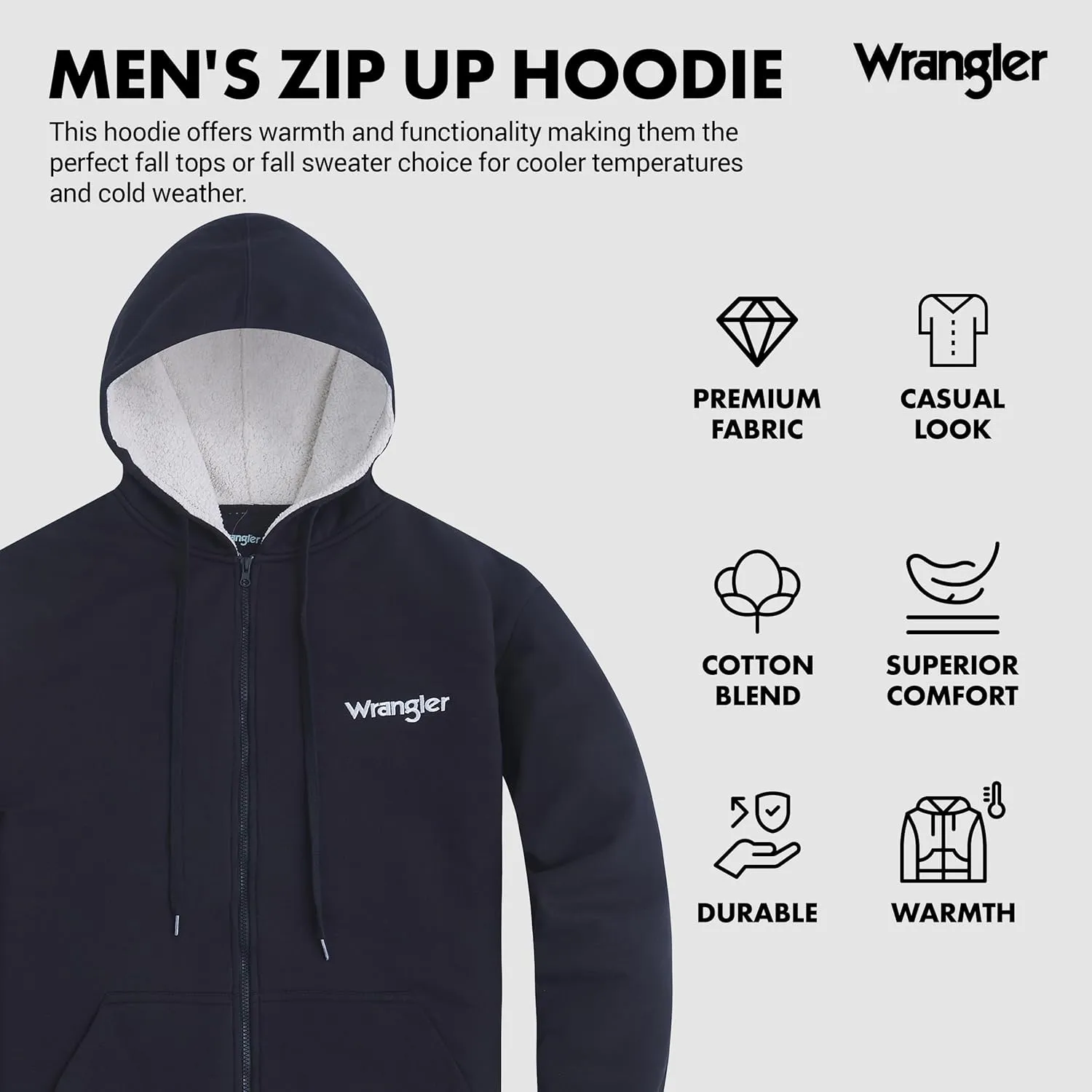 Wrangler Hoodies for Men Big and Tall - Sherpa Lined Zip Up Sweatshirt