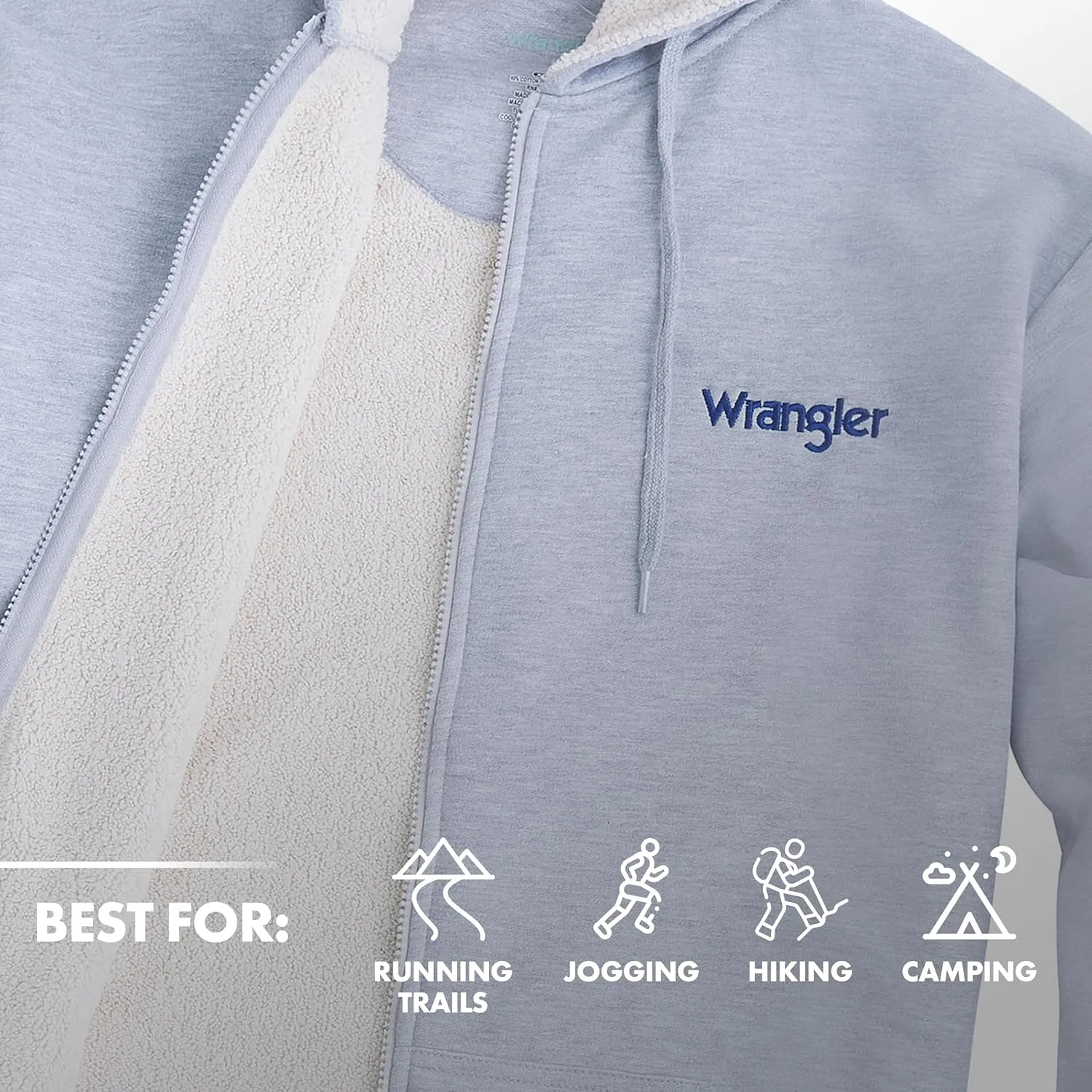 Wrangler Hoodies for Men Big and Tall - Sherpa Lined Zip Up Sweatshirt
