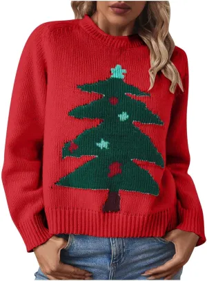 WYTong Women Christmas Sweaters Christmas Tree Knit Sweater Casual Round Neck Lightweight Pullover Funny Xmas Sweaters