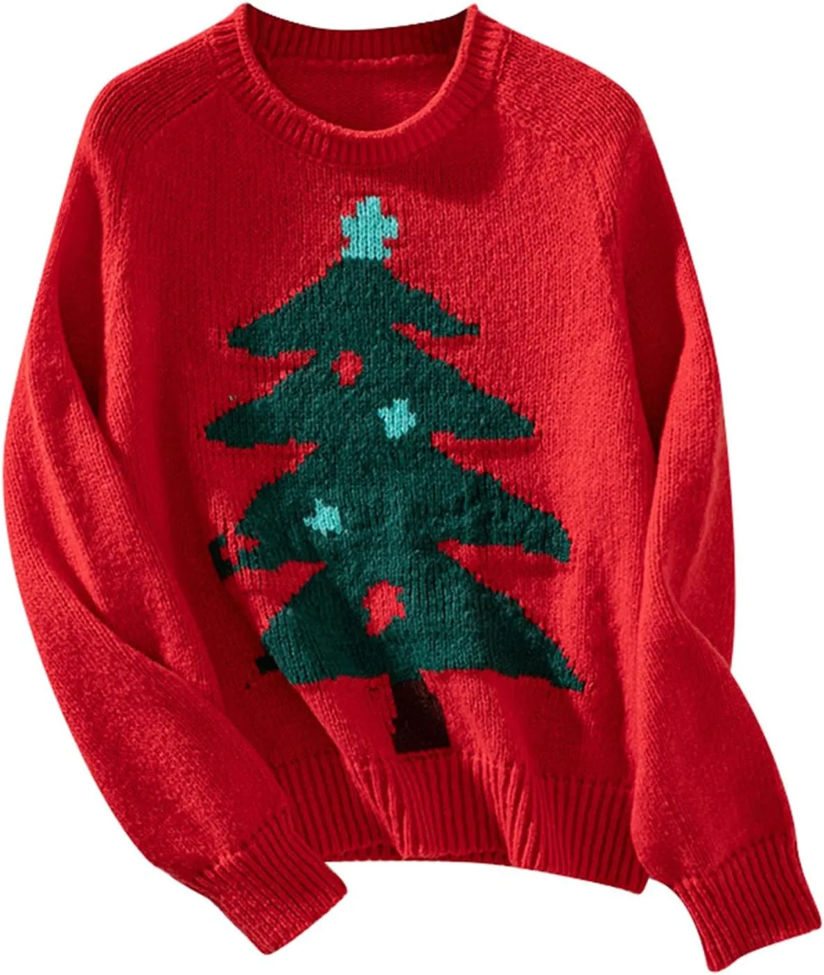 WYTong Women Christmas Sweaters Christmas Tree Knit Sweater Casual Round Neck Lightweight Pullover Funny Xmas Sweaters