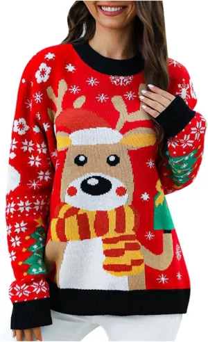 WYTong Women Christmas Sweaters Christmas Tree Knit Sweater Casual Round Neck Lightweight Pullover Funny Xmas Sweaters