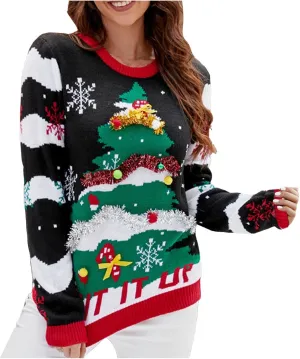 WYTong Women Christmas Sweaters Santa Printed Knitted Sweater Casual Lightweight Pullover Funny Xmas Sweaters