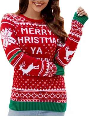 WYTong Women Christmas Sweaters Santa Printed Knitted Sweater Casual Lightweight Pullover Funny Xmas Sweaters