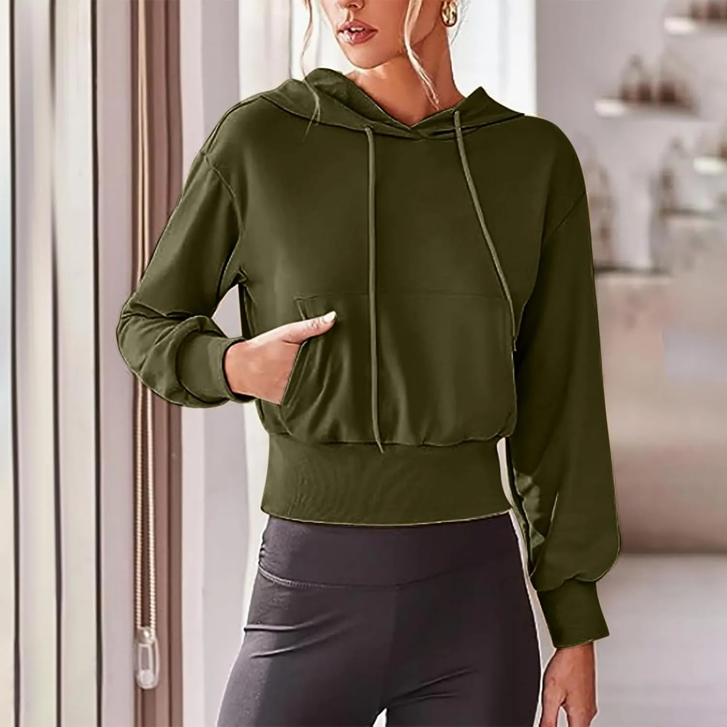 Y2k Sweatshirts for Women,Cropped Pullover Hoodies for Teen Girl,Casual Long Sleeve Hooded Sweatshirt with Pocket
