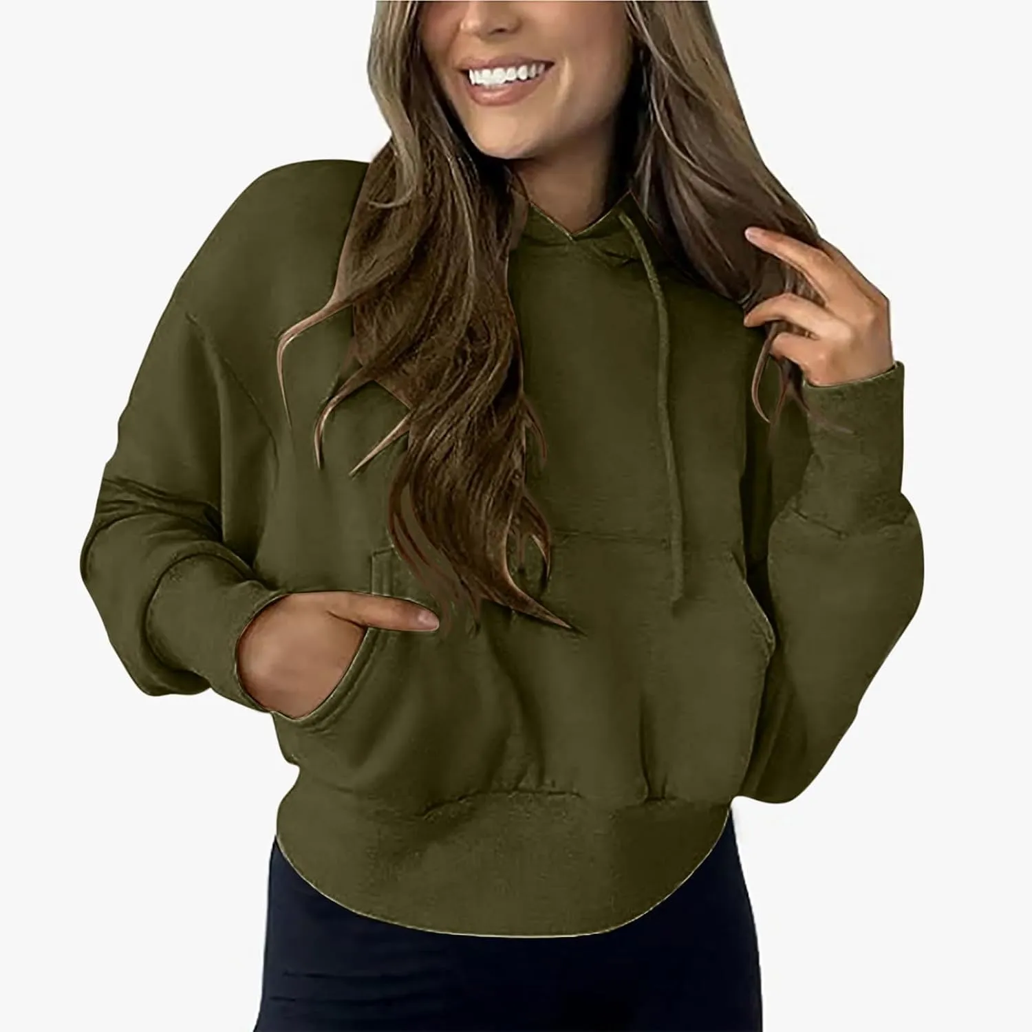 Y2k Sweatshirts for Women,Cropped Pullover Hoodies for Teen Girl,Casual Long Sleeve Hooded Sweatshirt with Pocket