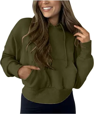Y2k Sweatshirts for Women,Cropped Pullover Hoodies for Teen Girl,Casual Long Sleeve Hooded Sweatshirt with Pocket