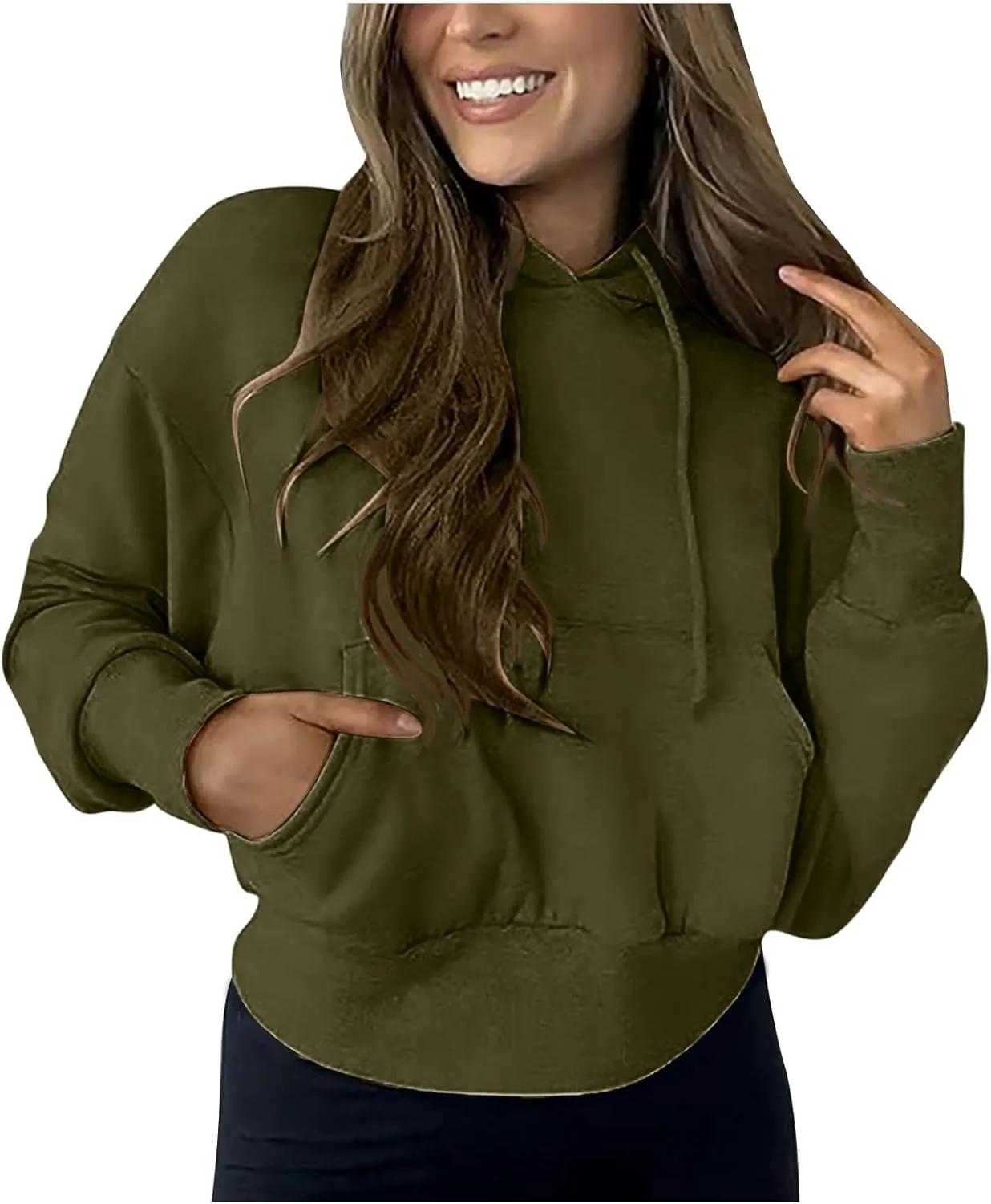 Y2k Sweatshirts for Women,Cropped Pullover Hoodies for Teen Girl,Casual Long Sleeve Hooded Sweatshirt with Pocket