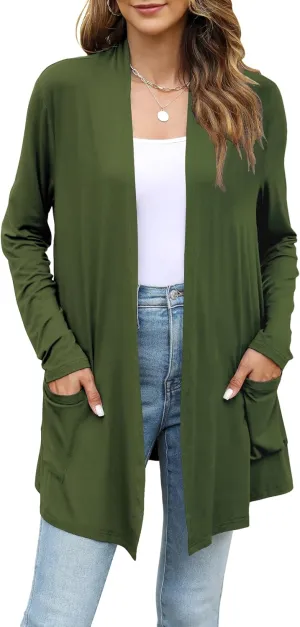 Yekaty Womens Lightweight Cardigans Open Front Long Sleeve Drape Kimono Cardigan Sweaters with Pockets