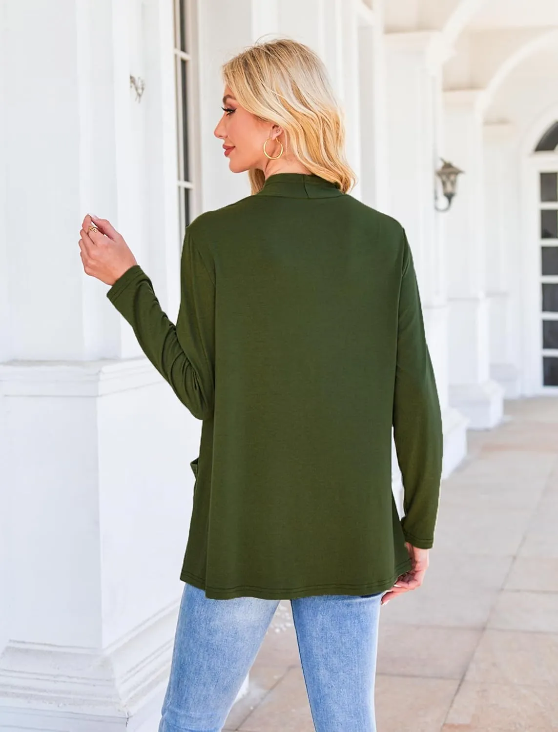 Yekaty Womens Lightweight Cardigans Open Front Long Sleeve Drape Kimono Cardigan Sweaters with Pockets