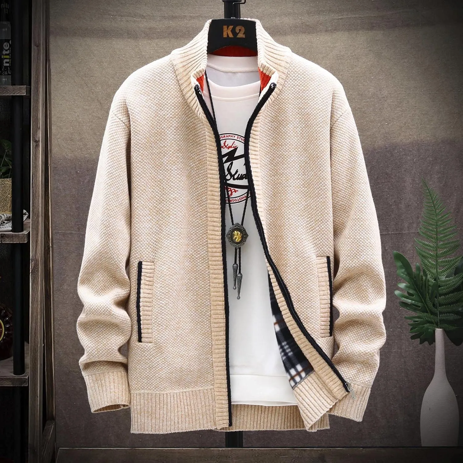Ymosrh Jackets for Men Fashion Autumn and Winter Men's Loose Cardigan Warm Lapel Hooded Jacket Sweater Jackets
