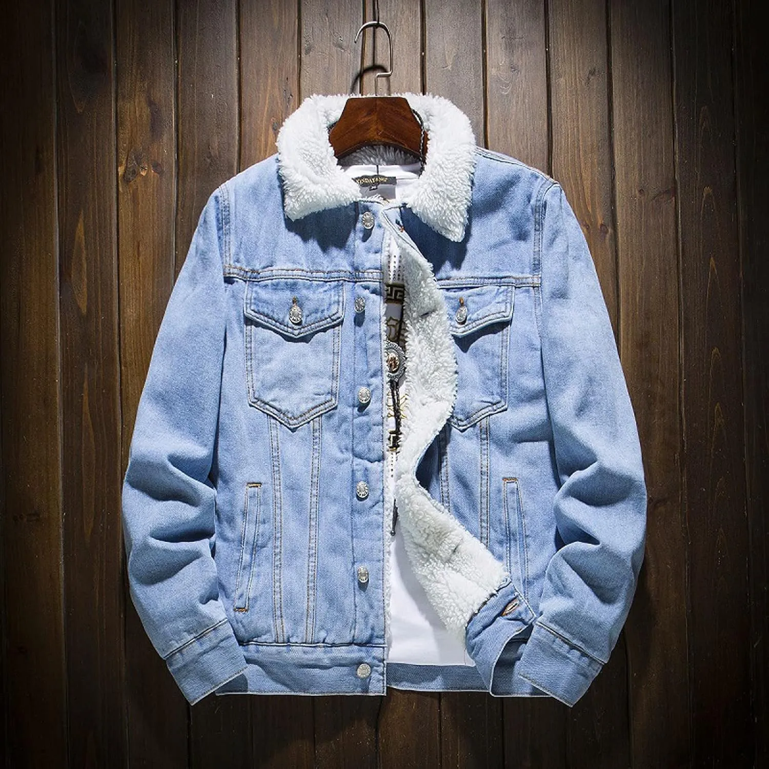 Ymosrh Jackets for Men Fashion Men's Winter Lined Denim Jacket Windbreaker Trucker Wool Mens Coats and Jackets