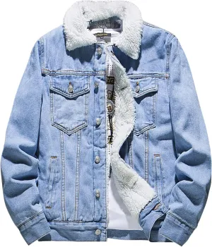 Ymosrh Jackets for Men Fashion Men's Winter Lined Denim Jacket Windbreaker Trucker Wool Mens Coats and Jackets