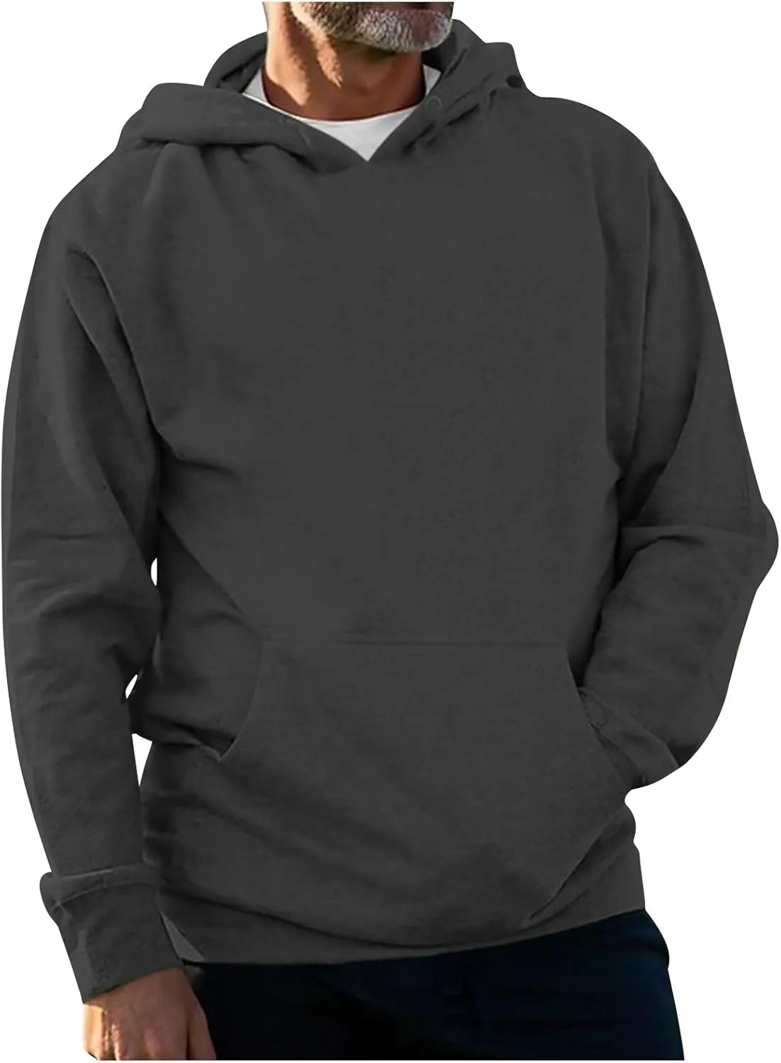 Ymosrh Men's Hoodie Pullover Solid Color Long Sleeve Drawstring Casual Hooded Sweatshirts Men's, M-4XL
