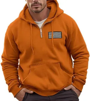 Ymosrh Men's Novelty Hoodies Quarter Zip Hooded Sweatshirt Long Sleeve USA Flag Sweatshirts Print Pullover Hoodie, M-4XL