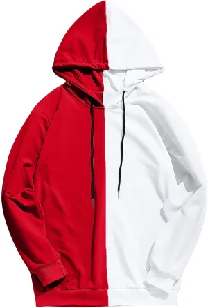 Ymosrh Men's Novelty Hoodies Sweatshirt Long Sleeve Color Block Hoodie Pullover Sweaters, S-2XL