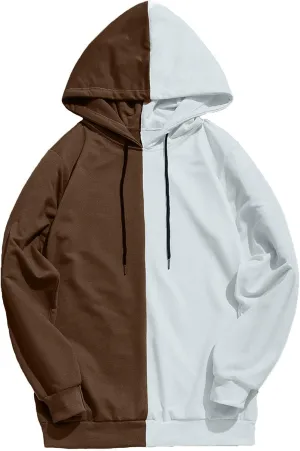 Ymosrh Men's Novelty Hoodies Sweatshirt Long Sleeve Color Block Hoodie Pullover Sweaters, S-2XL