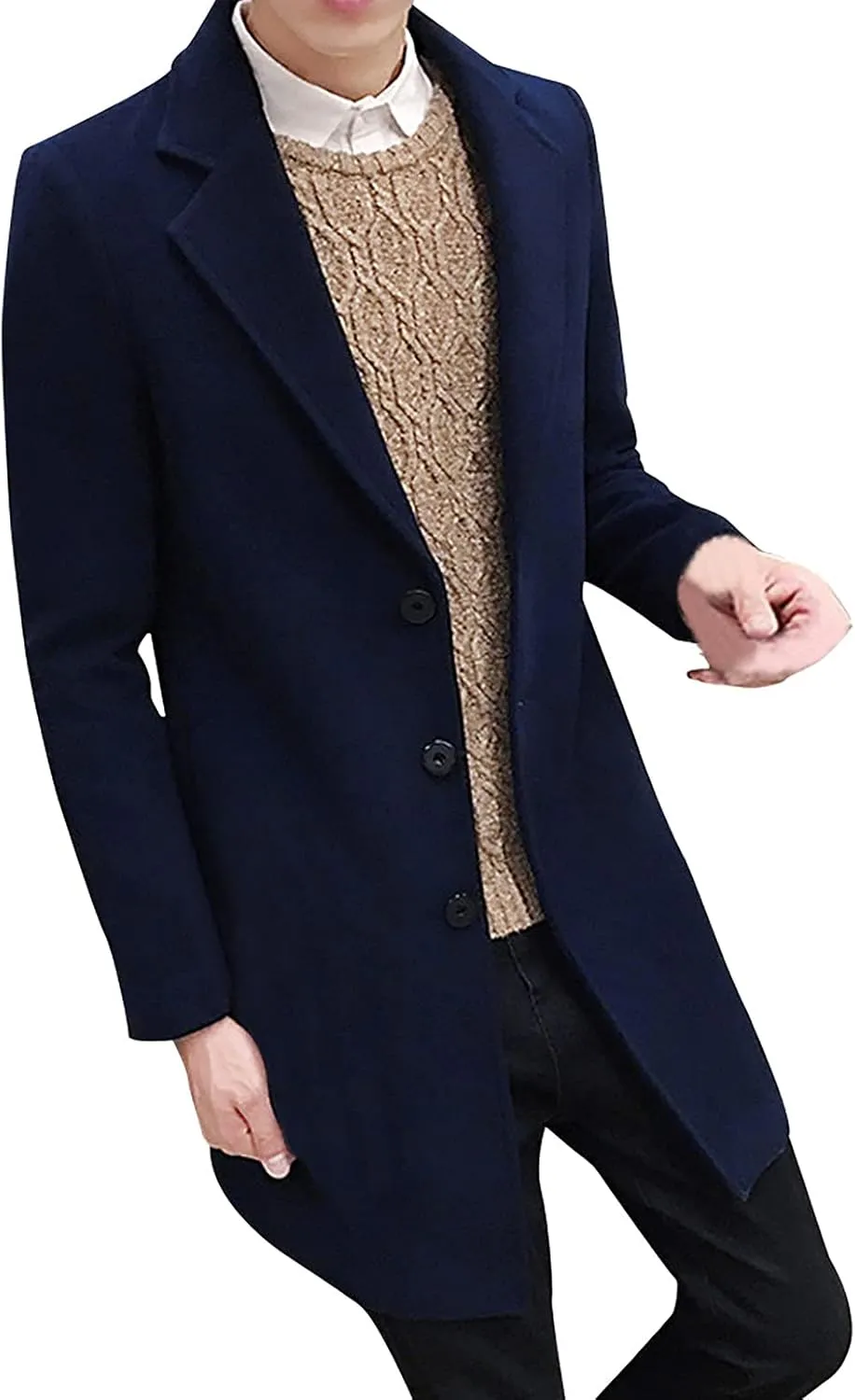 Ymosrh Men's Trench Coat Oversized Notched Long Jacket Coat Single Breasted Lapel Winter Coat, M-5XL