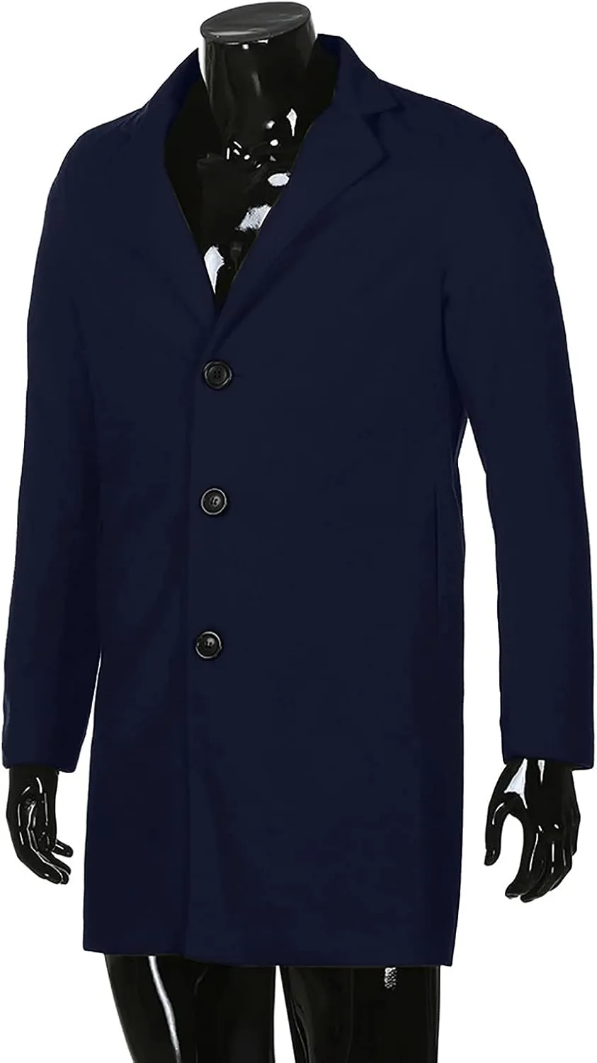 Ymosrh Men's Trench Coat Oversized Notched Long Jacket Coat Single Breasted Lapel Winter Coat, M-5XL