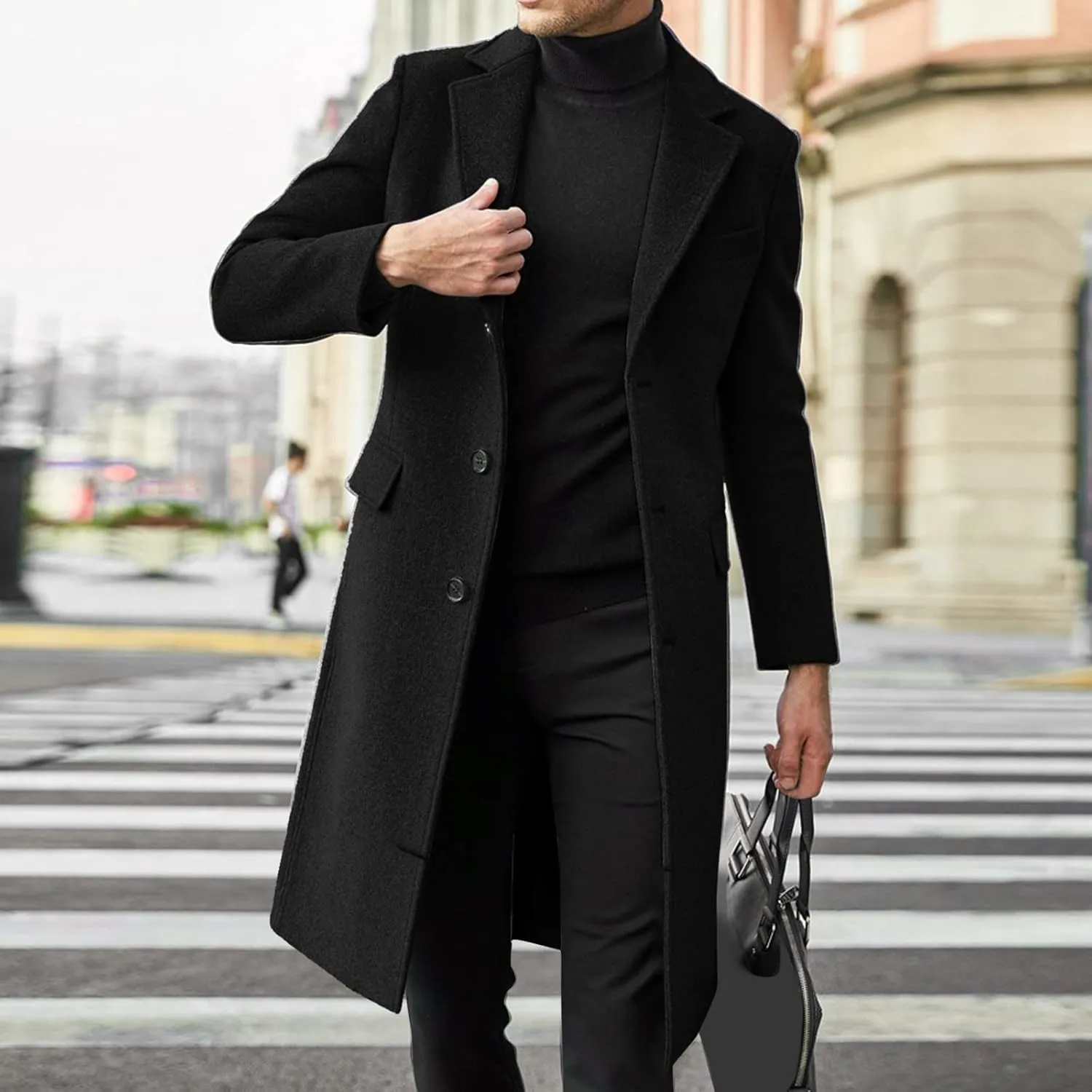 Ymosrh Men's Winter Trench Coat Single Breasted Notched Lapel Long Jacket Casual Fall Business Peacoat Overcoat, XL-4XL