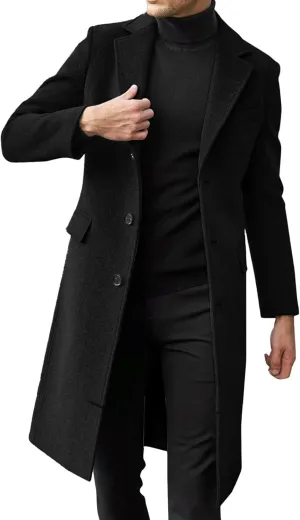 Ymosrh Men's Winter Trench Coat Single Breasted Notched Lapel Long Jacket Casual Fall Business Peacoat Overcoat, XL-4XL