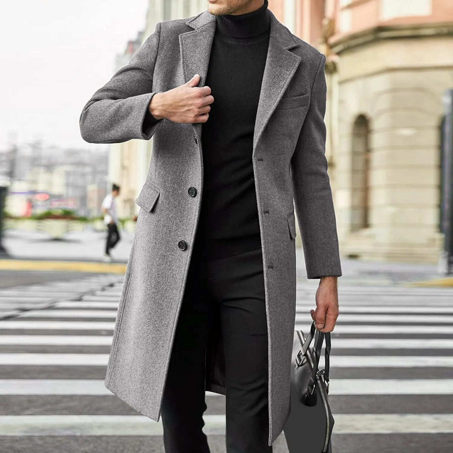 Ymosrh Men's Winter Trench Coat Single Breasted Notched Lapel Long Jacket Casual Fall Business Peacoat Overcoat, XL-4XL