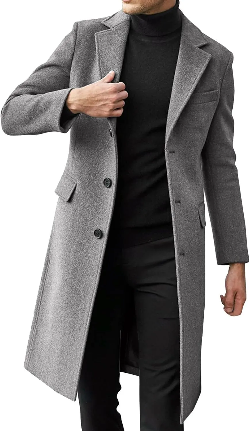 Ymosrh Men's Winter Trench Coat Single Breasted Notched Lapel Long Jacket Casual Fall Business Peacoat Overcoat, XL-4XL