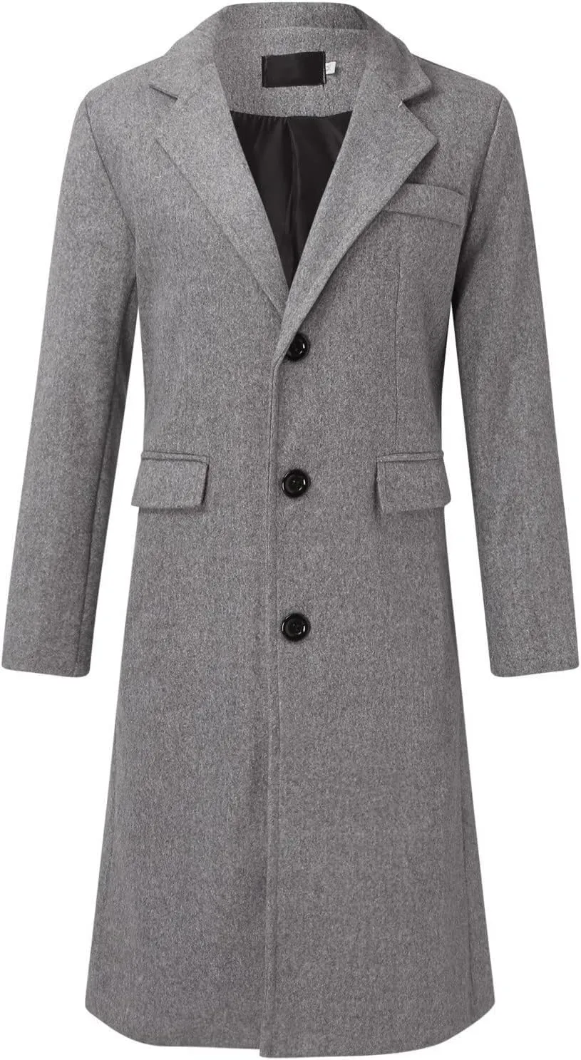 Ymosrh Men's Winter Trench Coat Single Breasted Notched Lapel Long Jacket Casual Fall Business Peacoat Overcoat, XL-4XL
