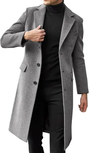 Ymosrh Men's Winter Trench Coat Single Breasted Notched Lapel Long Jacket Casual Fall Business Peacoat Overcoat, XL-4XL
