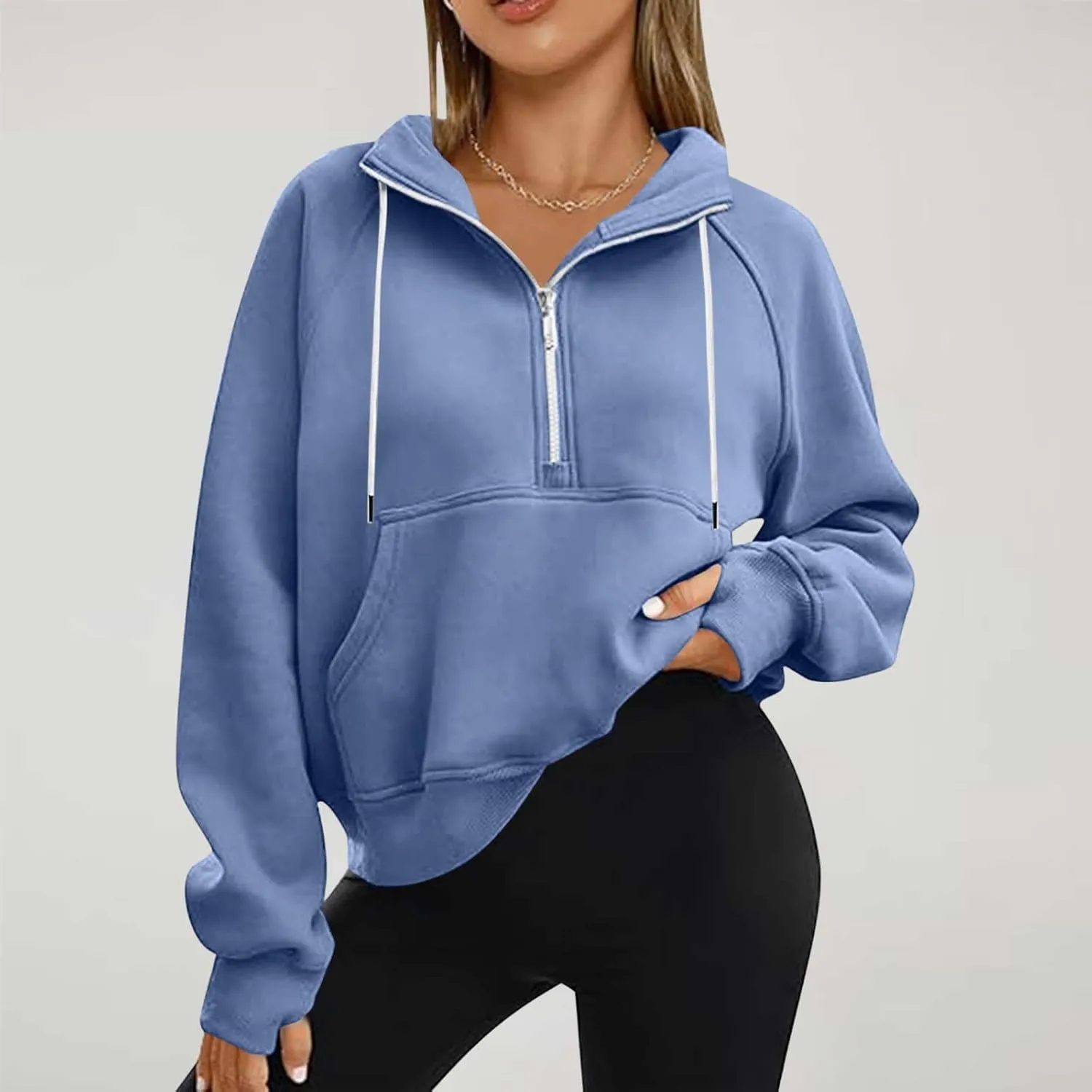 YRAETENM Sweatshirt for Women Oversized Cropped Half Zip Fleece Pullover Comfy Long Sleeve Athletic Fall Tops with Thumb Hole
