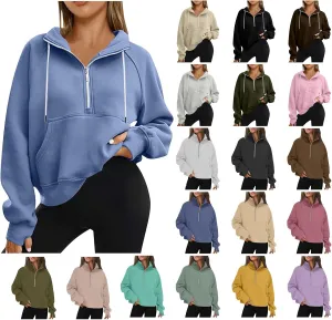 YRAETENM Sweatshirt for Women Oversized Cropped Half Zip Fleece Pullover Comfy Long Sleeve Athletic Fall Tops with Thumb Hole