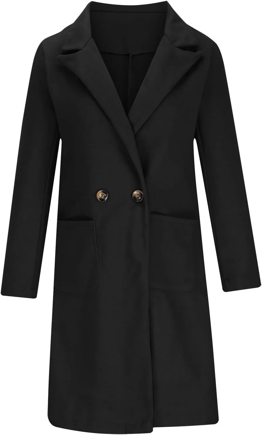 YRAETENM Womens Lapel Collar Pea Coat Winter Double Breasted Midi Long Warm Wool Blend Trench Coat Outerwear with Pockets