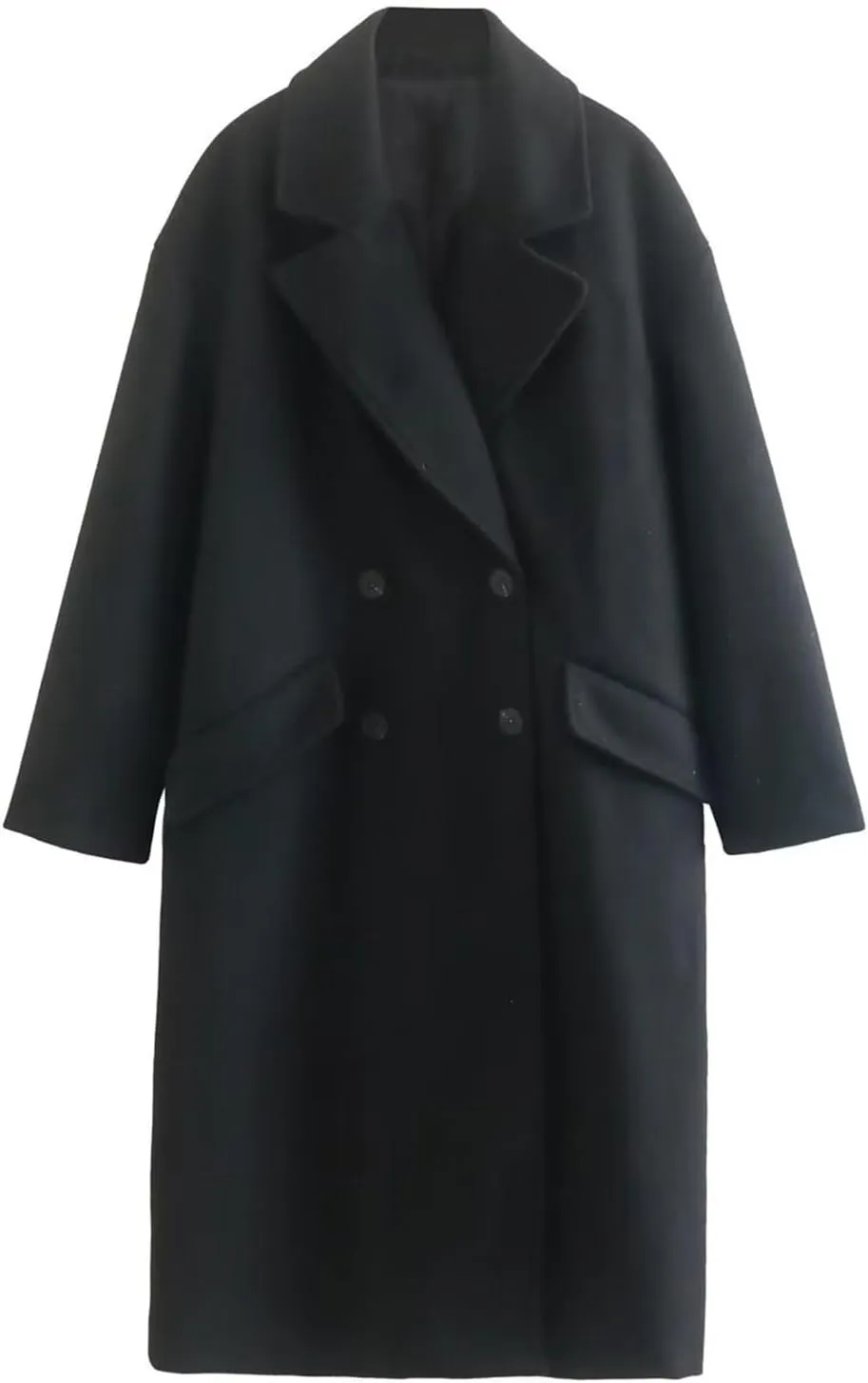 YRAETENM Wool Coats for Women Winter Warm Notch Lapel Double Breasted Trench Coats Oversized Mid-Length Overcoat Outwear