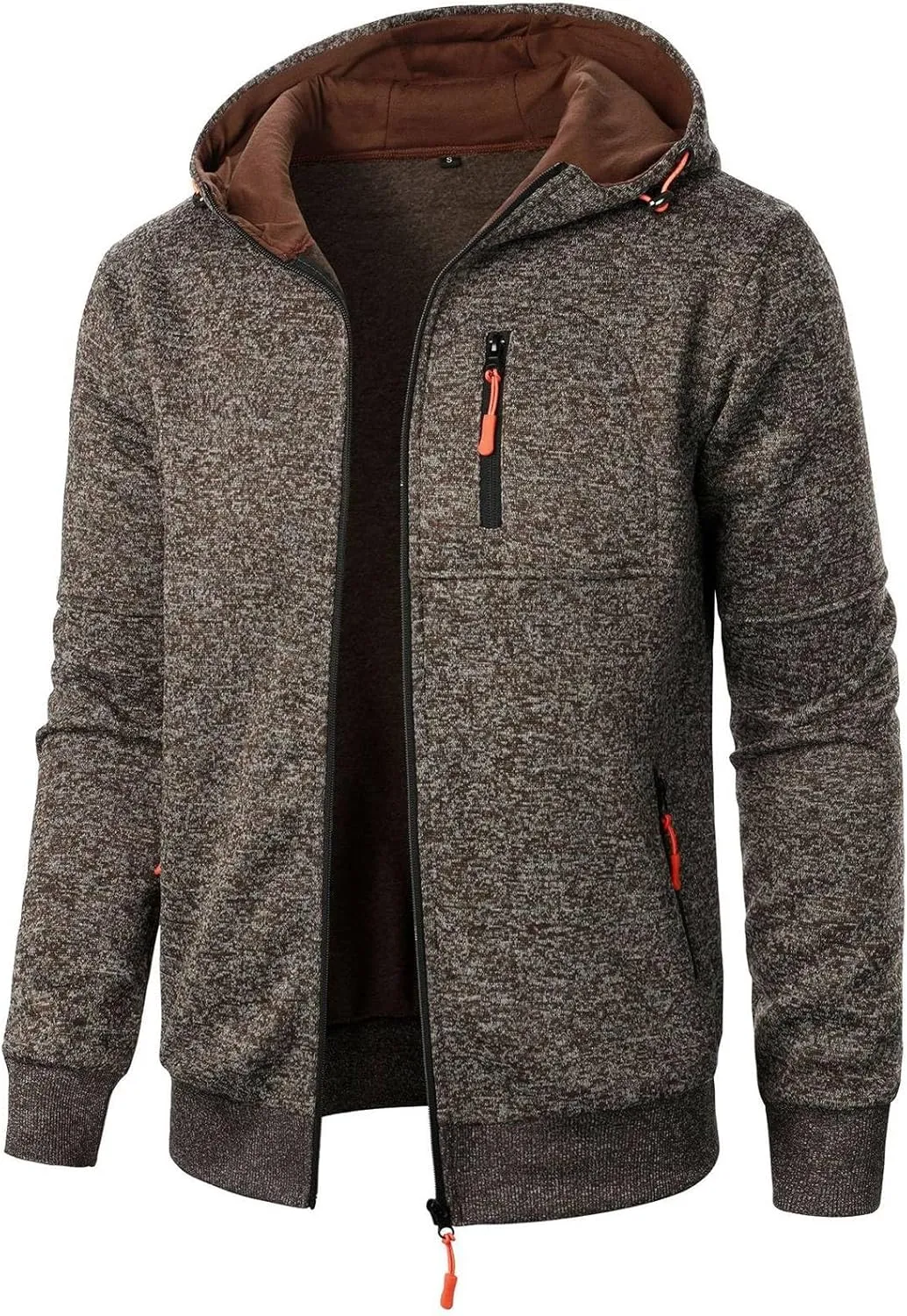 Zip Up Hoodie Men Full-Zip Fleece Lined Sweaters Knit Regular Fit Casual Sweater Hooded Coat wiht Pocket