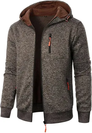 Zip Up Hoodie Men Full-Zip Fleece Lined Sweaters Knit Regular Fit Casual Sweater Hooded Coat wiht Pocket
