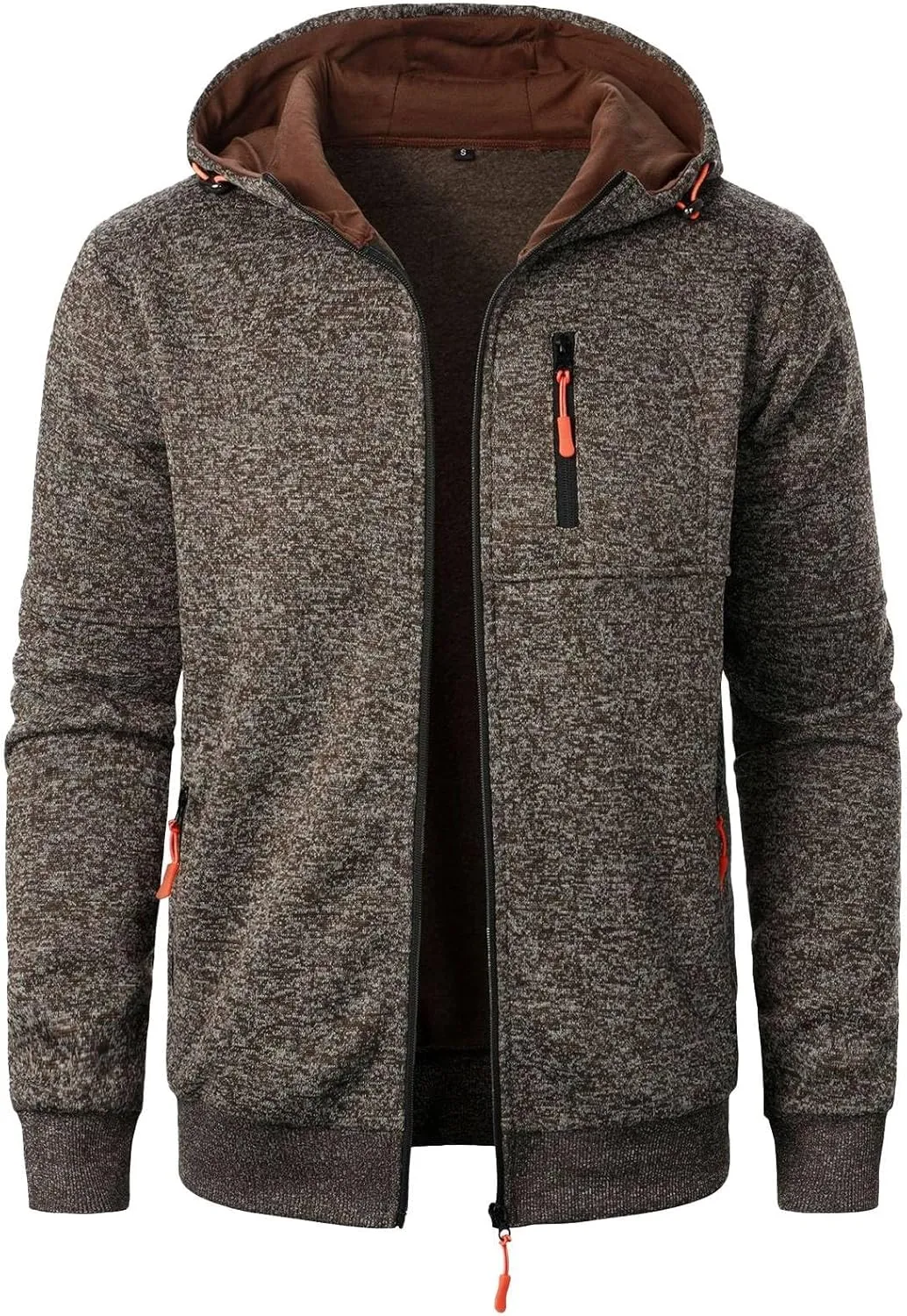 Zip Up Hoodie Men Full-Zip Fleece Lined Sweaters Knit Regular Fit Casual Sweater Hooded Coat wiht Pocket