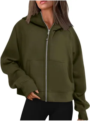 Zip Up Hoodie Women, July 2024, College Clothes, Hoodies for Women Full Zip Cropped Fleece Oversized Sweatshirts Zip up Jackets 2024 Fashion Fall Outfits Clothes, Army Green,Small