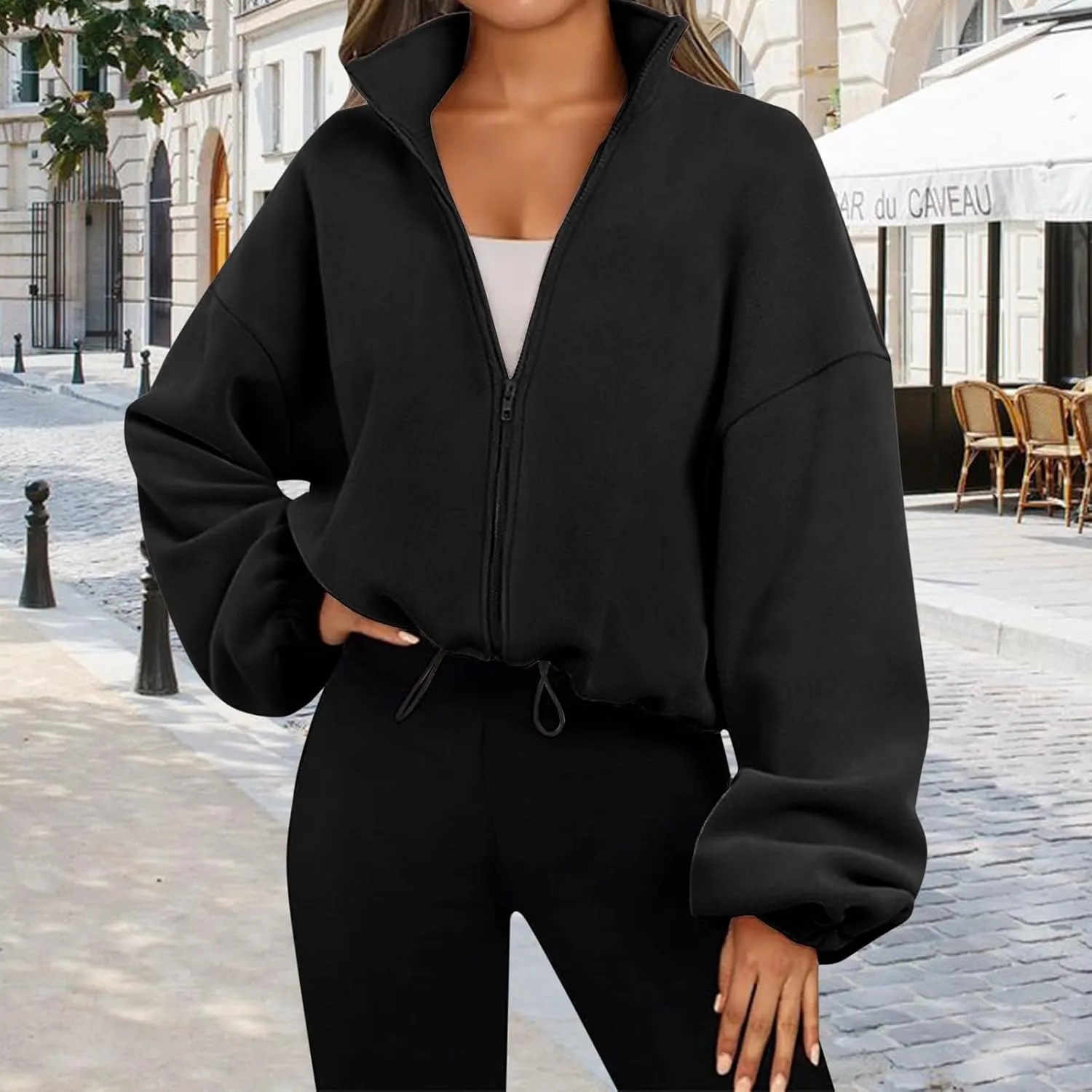Zip Up Hoodie Women Oversized Sweatshirt Fleece Cropped Jacket Trendy Fleece Jacket Workout Coat Anorak plus Size Womens Coat
